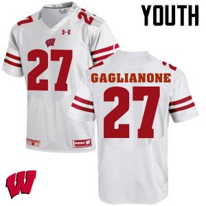 Youth Wisconsin Badgers NCAA #27 Rafael Gaglianone White Authentic Under Armour Stitched College Football Jersey AH31L26FH